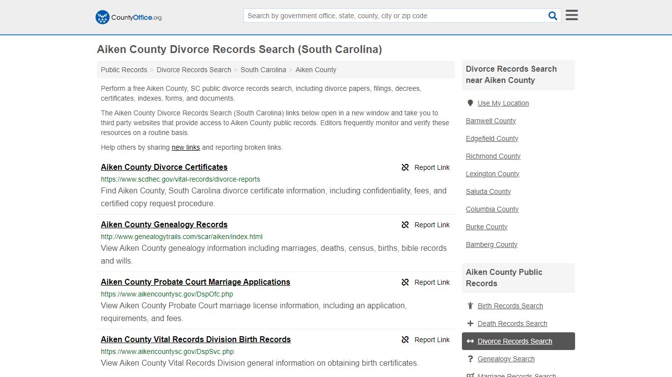 Aiken County Divorce Records Search (South Carolina) - County Office