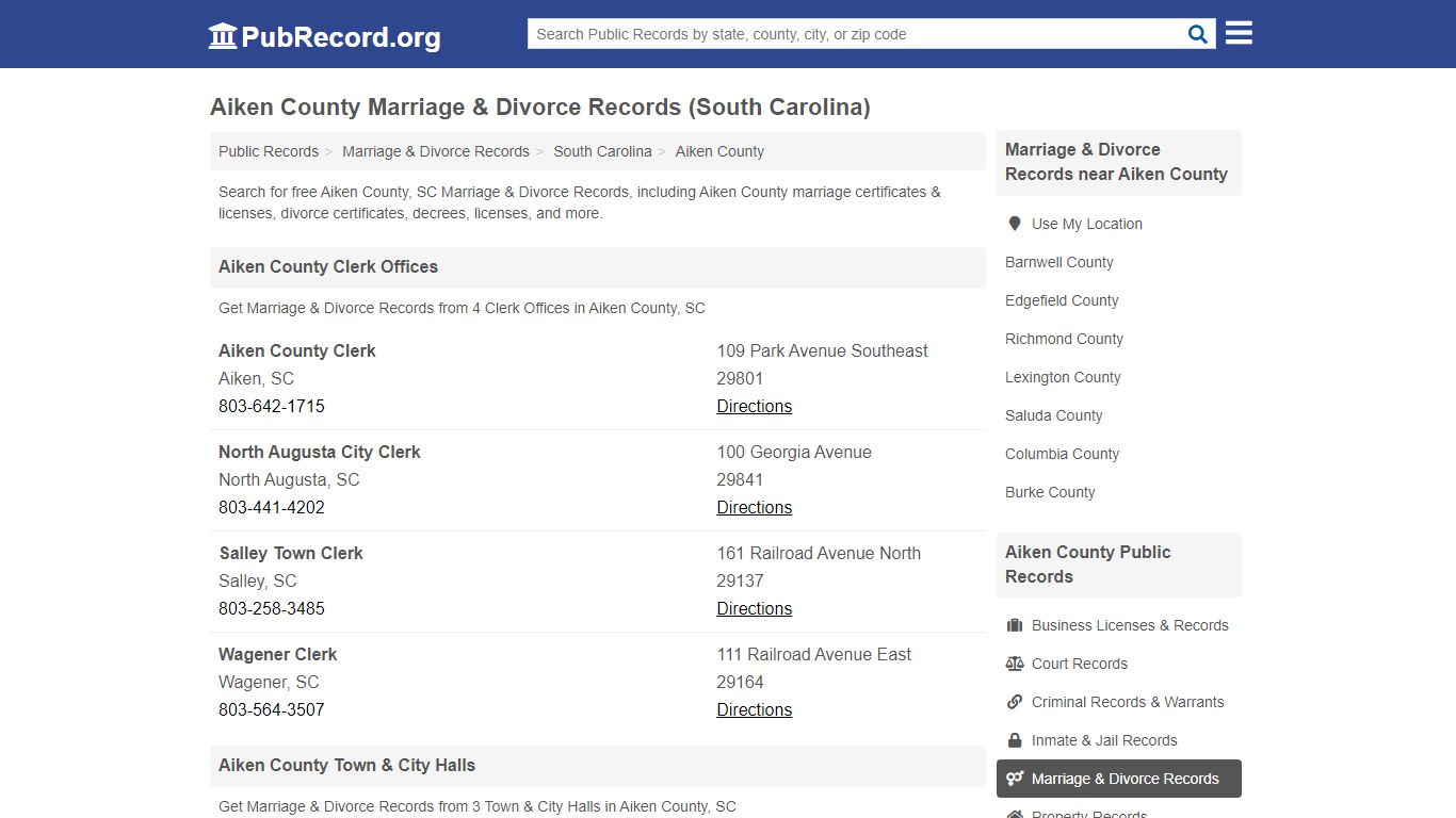 Aiken County Marriage & Divorce Records (South Carolina)