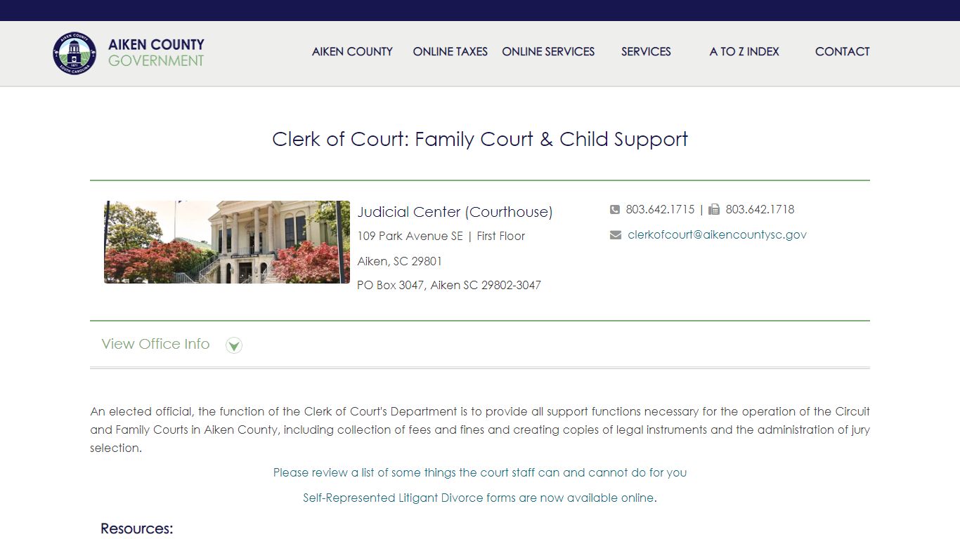 Clerk of Court: Family Court & Child Support